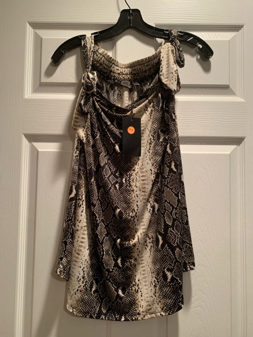 Sleeveless Snake-Print Top in Black & Cream - NWT - Small - Ties on shoulders